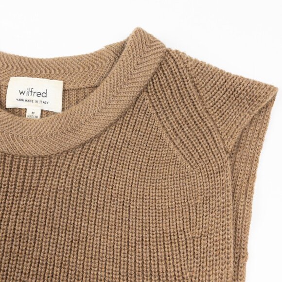 Aritzia Wilfred Sweater Vest Women's Medium Brown 100% Wool Tunic Mock Neck - Picture 4 of 12